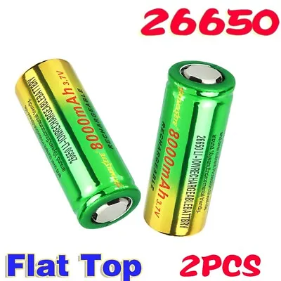 2PCS 26650 Batteries 3.7V Rechargeable Battery Flat Top 26650 8000mAh • £14.41