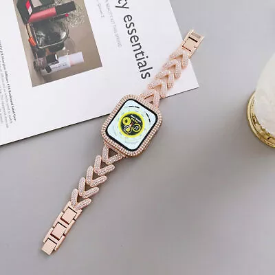 $25.64 • Buy Stainless Steel IWatch Band Strap + Bling Case For Apple Watch Series 8 7 6 5 SE