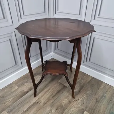 Antique Wooden Edwardian Window Side End Table -  Scalloped Top 2 Tier Mahogany • £119.99