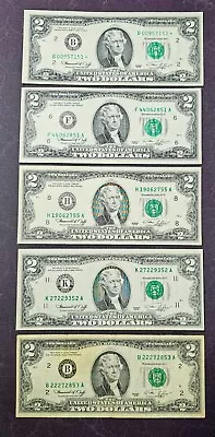 Lot Of 5 US $2 Two Dollar Bill 1976 Series Circulated B F H K Star • $14.99