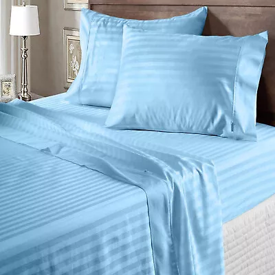 Egyptian Cotton 1000TC Marvelous Sheets US Sizes Select Item Sky Blue Stripes • $74.10