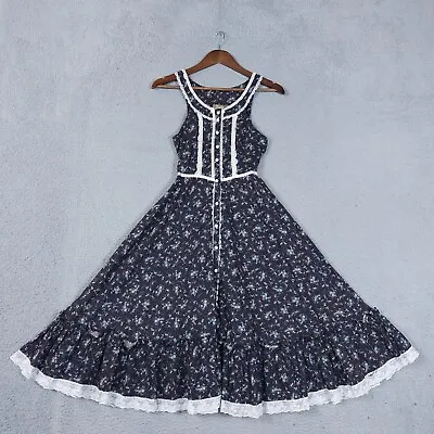 Gunne Sax By Jessica Dress Womens XS? Black Floral Cottagecore Prairie Vintage • $255.99