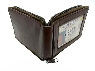 RFID Blocking Genuine Leather Men's Bifold Wallet Credit Card Holder Zip Around • $16.25