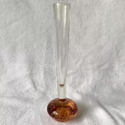 Atomic Style Blown Glass Bud Vase MCM Vintage Controlled Bubble Blush Peach • $12.49