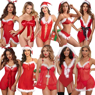 $12.99 • Buy XMAS Women Sexy Lingerie Red Santa Babydoll Lace Sleepwear Costume Underwear Set