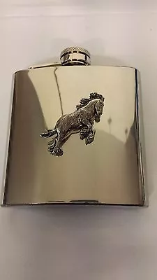 A37 Shire Horse English Pewter 6oz Stainless Steel Hip Flask With Pewter Em • £17.95