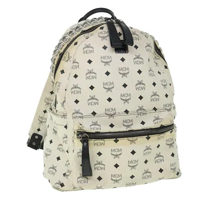 MCM Vicetos Logogram Backpack PVC Leather White Auth Am5010 • £183.20