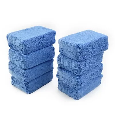 4/8 Pcs Pack Blue Microfiber Applicator Pads Sponge Car Wash Wax Polishing Tools • $13.22