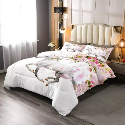 Horse Comforter Set Cherry Blossoms Flower Bedding Set For Kids Boys Girls Teen • $57.99