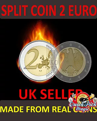 Close Up Magic €2 Split Coin - 2 Euro Split Coin Magic Trick Coin Through Bag • £21.50