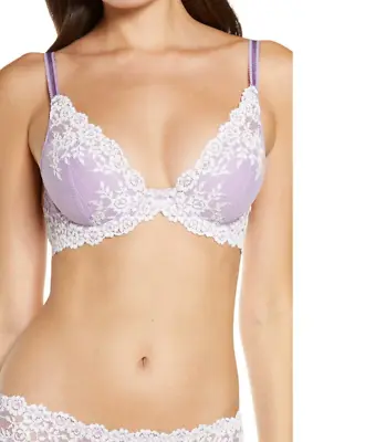 New Wacoal  853291 Embrace Plunge Contour Convertible Lace Bra Violet/ White 38D • $29.50