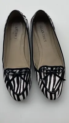 Ellen Tracy Alpine Real Cow Hair Shoes Flats 7 M Women's  Black White Stripe • $8.45