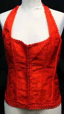 Kimring Red Corset Halter Bustier Lace Up/Hook-n-Eye Women Sz XL Baroque Satin • $25