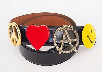 Moschino Redwall Vintage Leather Peace Love Anarchy Smile Belt Size IT 42 • $630