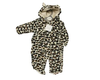 Babies Leopard  Snowsuit Brown Print Girls Unisex Pram Suit Snowsuit 6-23 Months • £19.69