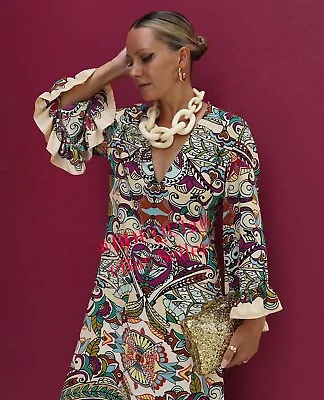 Zara New Woman Printed Midi Dress Ruffles Multicolored Size: Xs-xxl Ref:7832/016 • $70