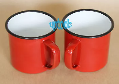 2 X Traditional Falcon RED Enamel Half Pint 8cm Camping Mugs Fishing Picnic • £11.45