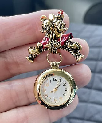 Disney Brooch By Napier Mickey & Minnie Mouse Gold Tone Pin Collectors Watch • $59.50