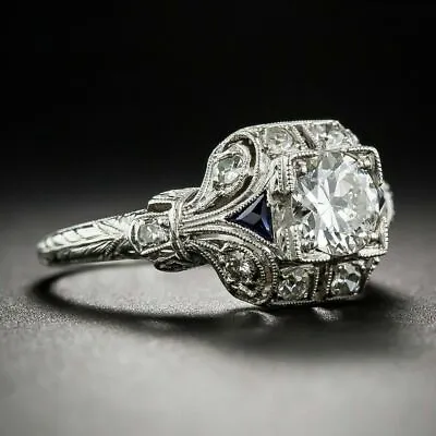 Art Deco Style 3.00 Ct Round Lab Created Diamond Vintage Antique Engagement Ring • $142.90