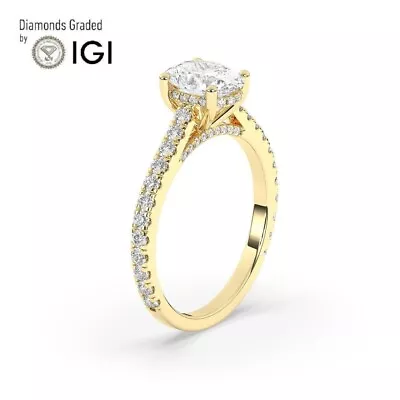 Oval Solitaire Hidden Halo 14K Yellow Gold Engagement Ring2.50ct Lab-grown IGI • $2202