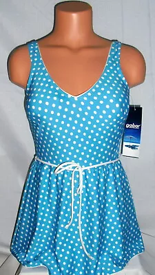 Gabar Turquoise Polka Dot One Piece Tunic W/Hard Cups Swimsuit Womens Size 8 NWT • $19.99