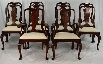 Reupholstered Set Of 10 HENKEL HARRIS Model 110S Mahogany Dining Room Chairs • $2400