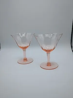 VINTAGE Optic Pink Etched Champagne Glasses W/ Flower & Leaf Pattern Set Of 2 • $25