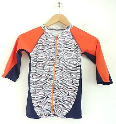 VAENAIT Little Girls Top Orange Blue Sailboat Print Zip Up Beach Shirt XL 6 • $9