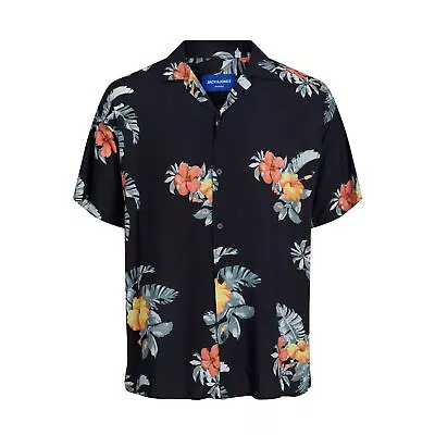 Jack & Jones MensLuke Flores Short Sleeve Resort Shirt Button 100% Viscose • £19.99