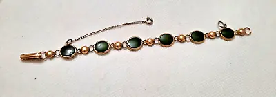 Vintage Jade 12k Gold Filled Bracelet With Safety Chain • $24.99
