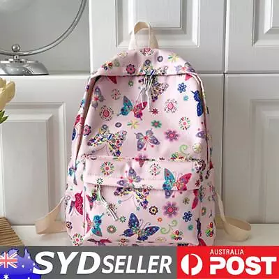 Woman Backpack Butterflies Floral Print Nylon Cute School Bags For Girls (Pink) • $18.29