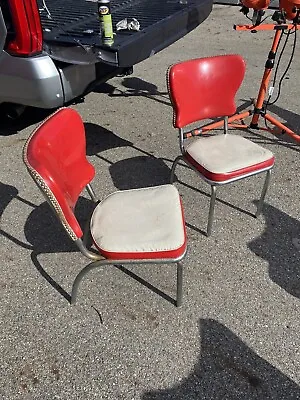 CHROMESTEEL Dinette Set VINTAGE  4 CHAIRS 2 Leaves Petina 1950’S Red & White • $665