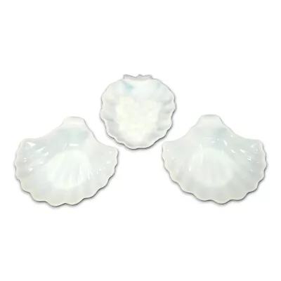 Anchor Hocking Milk Glass Snack Dish Set Of 3 Hazel Atlas Clam Grapes Candy Tray • $22.94