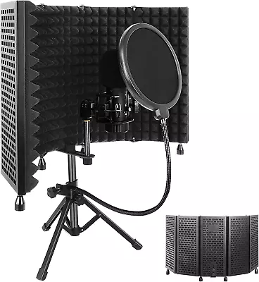 Studio Recording Microphone Isolation Shield With Pop Filter And Tripod Stand H • $62.99