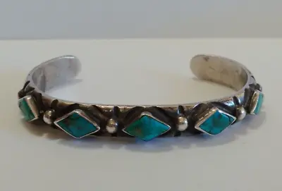 Men's Weighty Vintage Navajo Indian Silver Blue Gem Turquoise Cuff Bracelet • $975