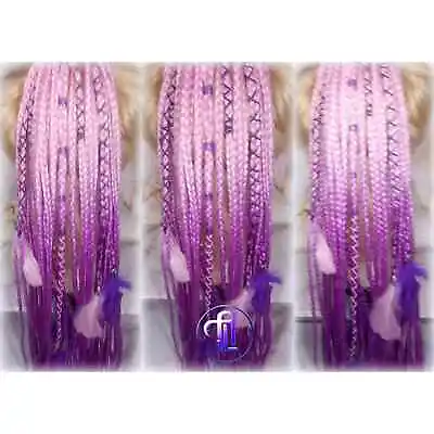 Ponytail Hair Fall Extensions Pink Ombre Purple Elements Accents Feathers • $104