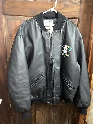 Vintage DeLong NHL Anaheim Ducks Mighty Leather Varsity Jacket Men XL • $175