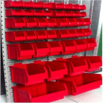 Large 44 RED Plastic Parts Storage Stacking Bins & Louvre Wall Panel Quality • £216.67
