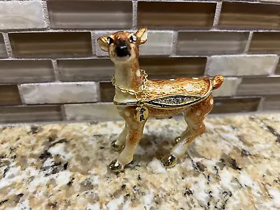 Fawn Deer Hinged Ceramic Trinket Box 3.0  Hinge Decorative Figurine Crystals • $37.95