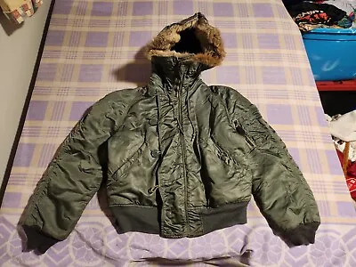 Vintage N-2B Coyote Fur Hood Green Bomber Flight Jacket Rare Scovill 60s 70s • $140