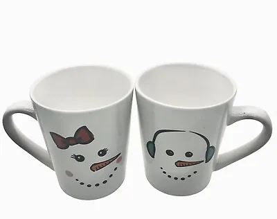 Mr. And Mrs. Snowman Mugs Stoneware 16 Fl Oz Set Of Two Christmas Mugs Cups • £20.26