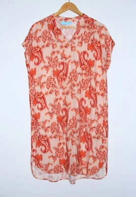 $5 • Buy Blue Illusion Sz S/M 10-12 Women's Tunic Dress Pink Floral Stretch Shift Pockets