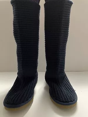 UGG Classic Cardy Tall Fold Over Knit Boots Women's Sz 8 Button Blue • $36