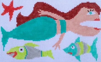 Folk Art Mermaid Hand Painted Needlepoint Canvas • $30