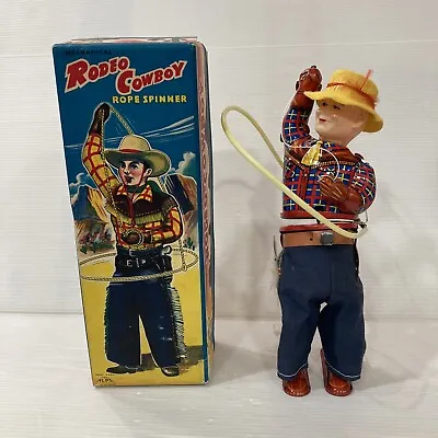 Toy Old Mechanical Rodeo Cowboy Rope Spinner ALPS Japan IN Box Tin Toy • $305.44