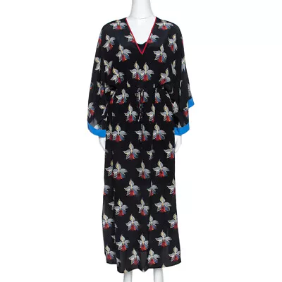 Fendi Black Orchid Print Silk Oversized Maxi Kaftan S • $787.50