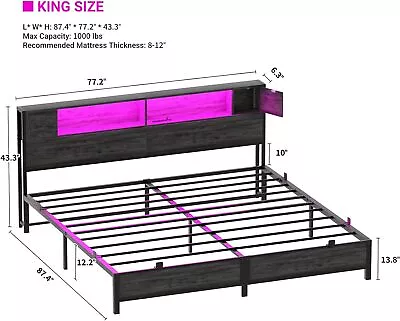 Noise-Free King/Queen/Full Size Bed Frame W/ Storage Headboard &Charging Station • $199.99