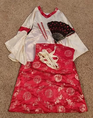 Asian Princess Red Kimono Mulan Japanese Geisha Girls Costume Accessories Sz 10 • $20