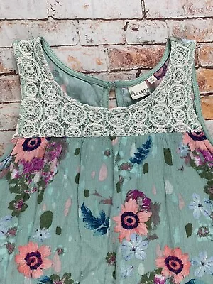 Mudd Turquoise Floral Sleeveless Blouse Womens Shirt Size 12 Top • $14.97