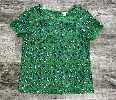 J Crew Floral Short Sleeve Top Women’s Green Chiffon Pull Over Size XXS • $14.99